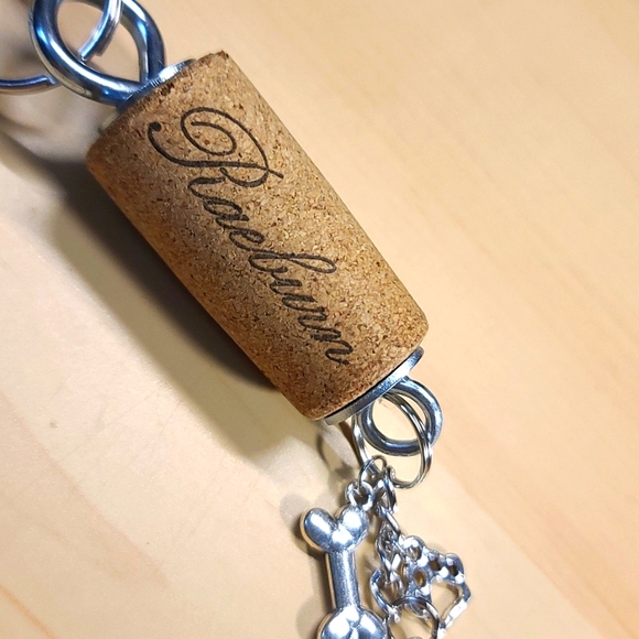 DOG Wine Cork Key Chain - Purse charm - Upcycled silvertone - Picture 2 of 3
